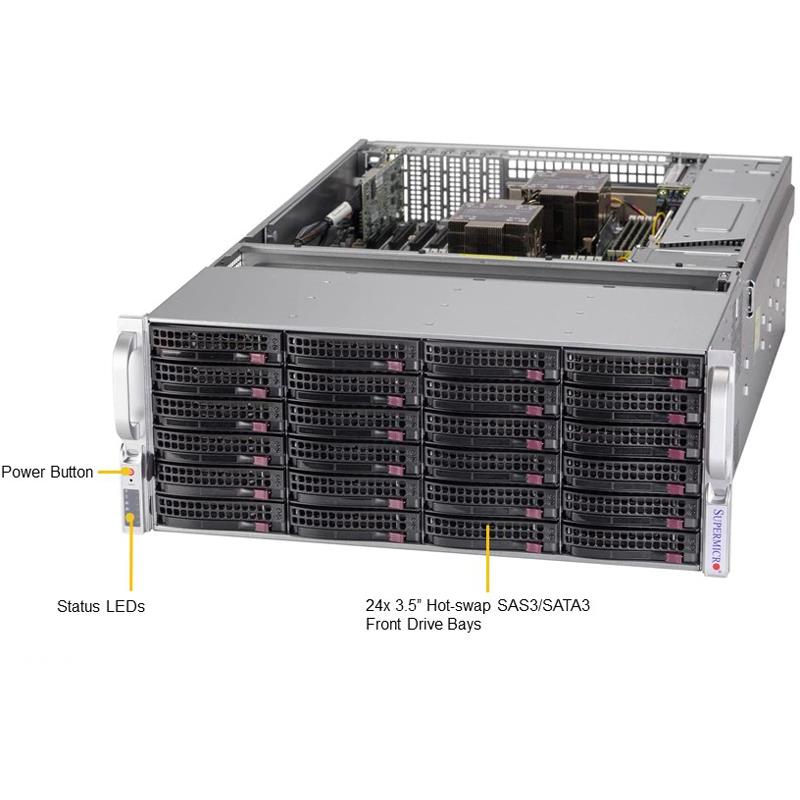 Supermicro SSG-640P-E1CR36H Storage DP 4U Barebone Dual 3rd Gen Intel Xeon Scalable processors Up to 4TB RDIMM/LRDIMM/Intel DCPMM SATA3, SAS3, NVMe Hybrid, M.2 NVMe Dual 10GbE