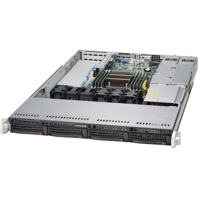 Barebone 1U for Xeon E5-2600v4/v3 / E5-1600 v4/v3, up to 512GB DDR4, SATA3, 2 Gigabit LAN, VGA, 4x 3.5in Drive Bays, Redundant Power Supply