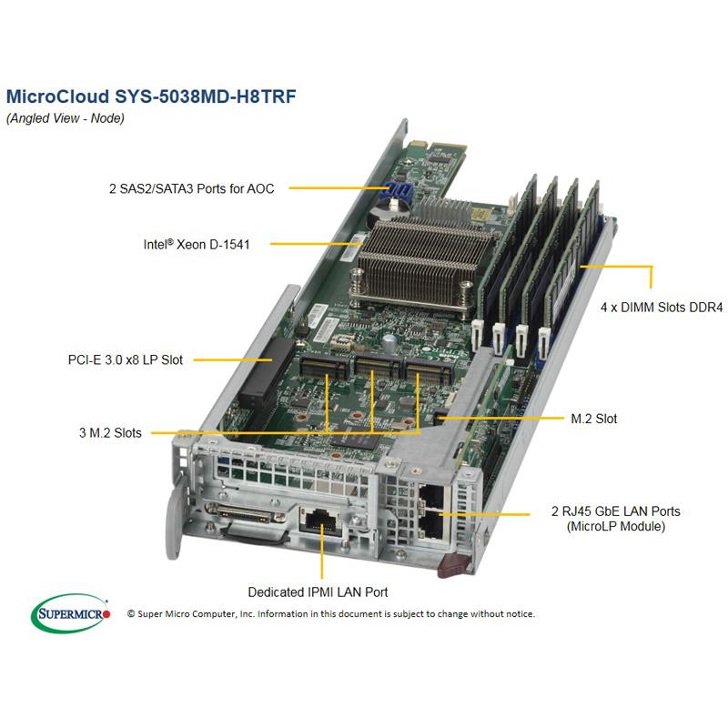 Barebone 3U MicroCloud with 8x Modular UP Nodes - Per Node : Single Socket FCBGA 1667 with Intel Xeon D-1541 processor
