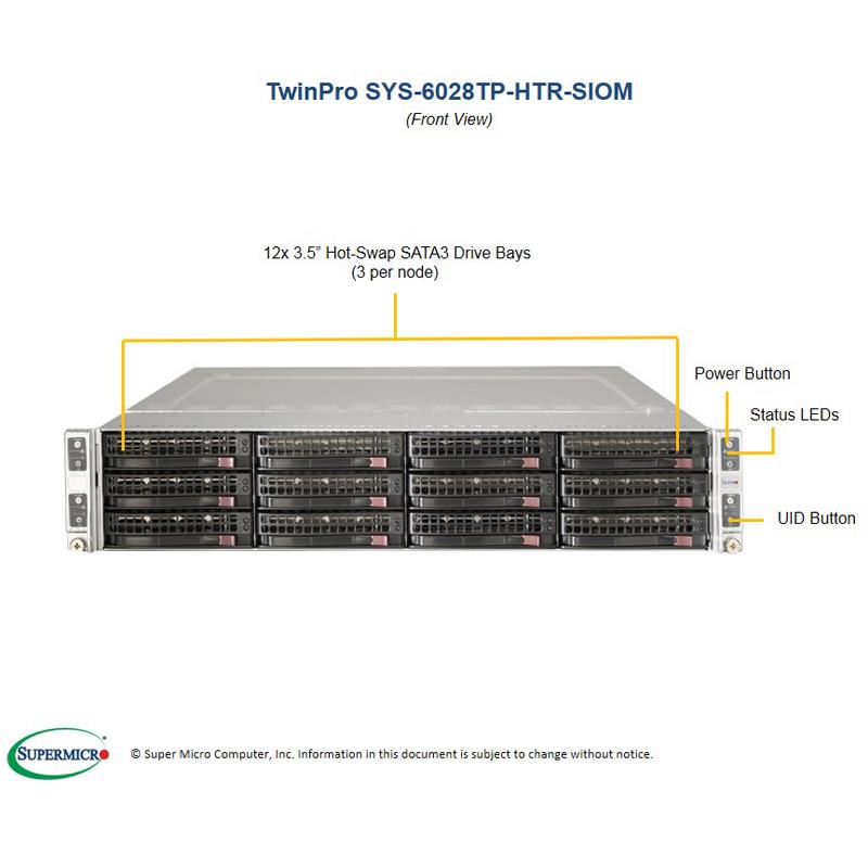 Server Rackmount 2U with Four Systems (Nodes) - Per Node : Up to 2 Intel Xeon E5-2600 v4/v3 family processors