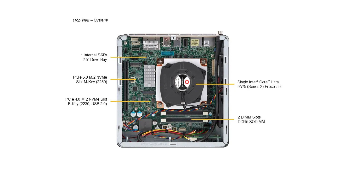 Supermicro SYS-E201-14AR Compact Barebone Single Intel Core Ultra 9/7/5 (Series 2) Processor