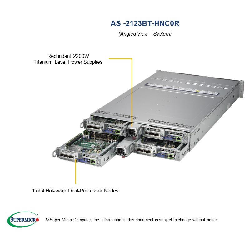 Barebone 2U Rack Server Socket-SP3 for Dual AMD EPYC 7000-Series Processors, 4x hot-pluggable systems (Nodes). Each node supports up to 2TB DDR4 Registered ECC 2666Mhz SDRAM in 16 DIMM slots