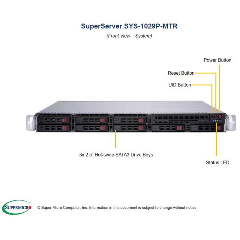 Barebone 1U Rackmount SuperServer,  Dual Intel Xeon Scalable Processors Gen. 2, Intel C621 chipset, Up to 2TB DDR4 ECC 2933MHz memory, 8 Hot-swap 2.5in drive Bays, Dual 1GbE LAN ports