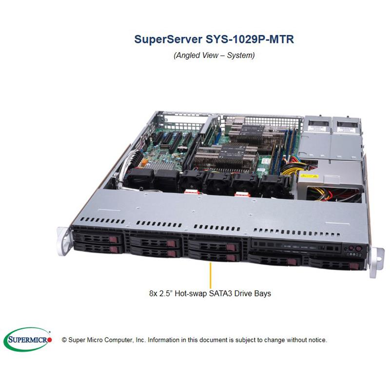 Barebone 1U Rackmount SuperServer,  Dual Intel Xeon Scalable Processors Gen. 2, Intel C621 chipset, Up to 2TB DDR4 ECC 2933MHz memory, 8 Hot-swap 2.5in drive Bays, Dual 1GbE LAN ports