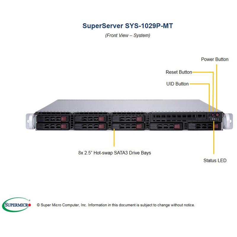 Barebone 1U Rackmount SuperServer,  Dual Intel Xeon Scalable Processors Gen. 2, Intel C621 chipset, Up to 2TB DDR4 ECC 2933MHz memory, 8 Hot-swap 2.5in drive Bays, Dual 1GbE LAN ports