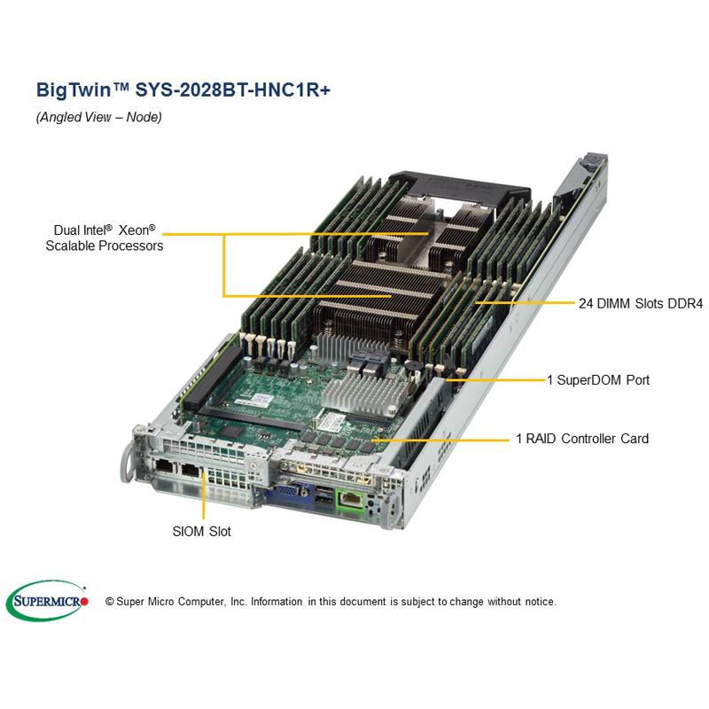 Server Rackmount 2U BigTwin with Four Systems (Nodes) - 6 SAS3 or 4 NVMe + 2 SAS3 Hot-swap 2.5in drive bays per node
