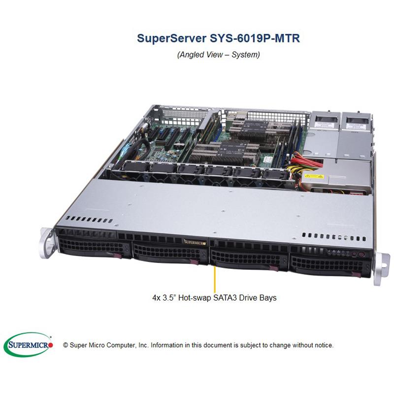 Barebone 1U Rackmount SuperServer, Dual Intel Xeon Scalable Processors Gen. 2, Intel C621 chipset, Up to 2TB DDR4 ECC 2933MHz memory, 4 Hot-swap 3.5in drive bays