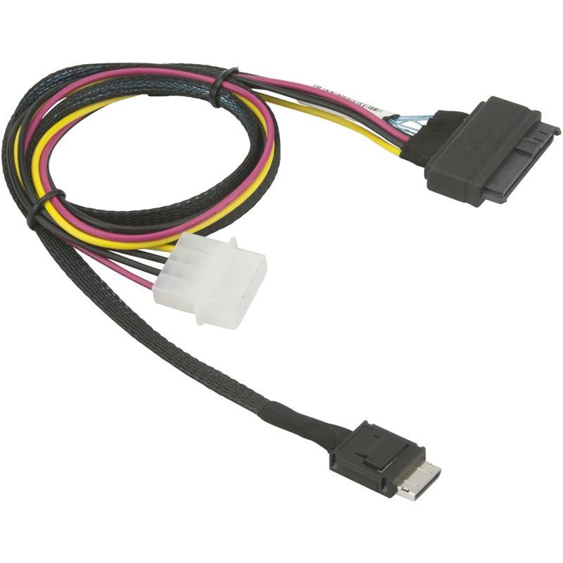 Cable Connector: OCuLink SFF-8611 (x4) to SFF-8639 U.2 with 4 Pin Power Cable, Data rate: 12 Gb/s, 34AWG, 75cm