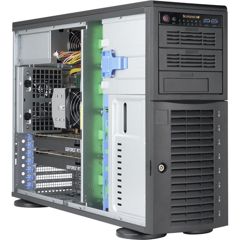 Barebone Tower for single Xeon Scalable Gen.2 Processor. Up to 3TB DDR4-2933MHz memory in 12 DIMM slots. 8x SATA3 ports with RAID support