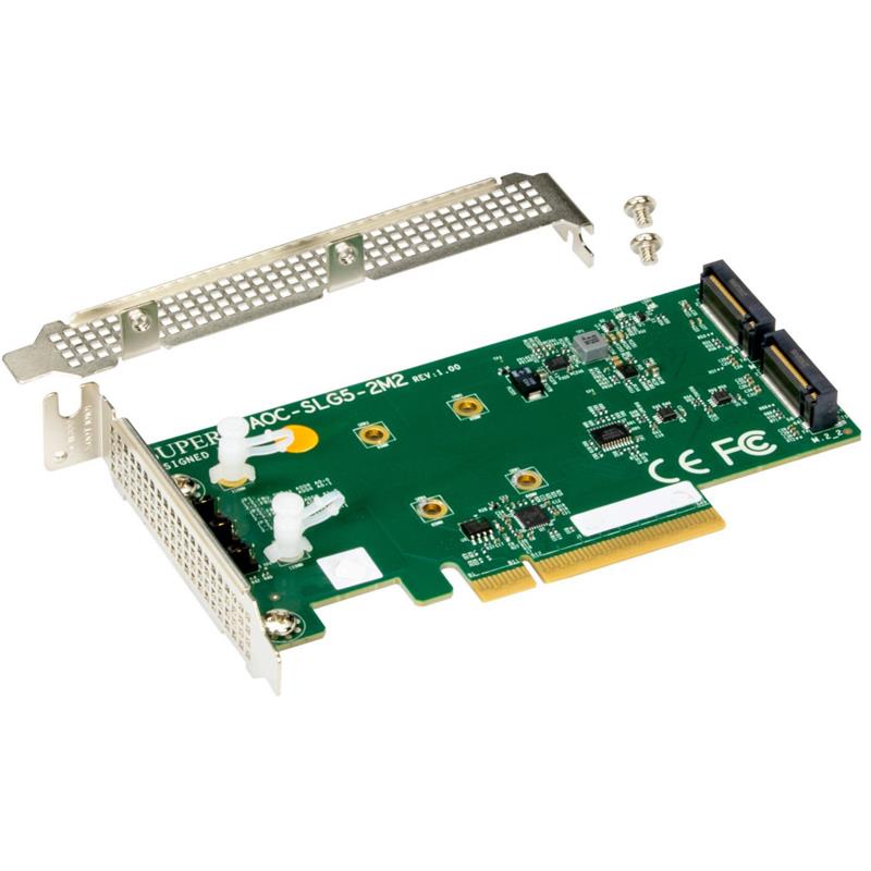 Supermicro AOC-SLG5-2M2 M.2 Carrier Card Supports Two M.2 NVMe SSDs PCI Express 5.0 x8