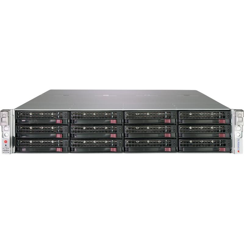 Barebone 2U Rackmount SuperServer,  Dual Intel Xeon Scalable Processors Gen. 2, Intel C624 chipset, Up to 4TB DDR4 ECC 2933MHz memory, Broadcom 3108 SAS3 AOC, 16 Hot-swap 3.5in drive bays, Dual 10GBase-T LAN port