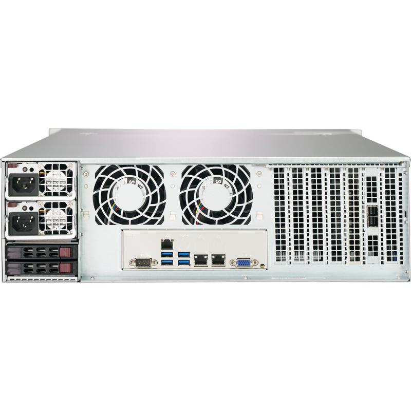Barebone 3U Rackmount SuperServer, Dual Intel Xeon Scalable Processors, Intel C624 chipset, Up to 2TB DDR4 ECC 2666Mhz memory, Broadcom 3108 SAS3 AOC, 16 Hot-swap 3.5in drive bays, Dual 10GBase-T LAN ports