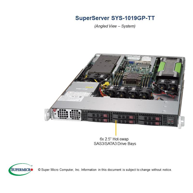 1U Rackmount SuperServer,  Single Intel Xeon Scalable Processors Gen. 2, Intel C621 chipset, Up to 1.5TB DDR4 ECC 2933MHz memory, 6 Hot-swap 2.5in drive Bays, Dual 10GBase-T LAN ports
