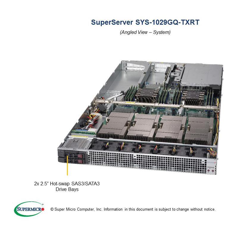 Barebone 1U Rackmount SuperServer, Dual Intel Xeon Scalable Processors Gen. 2, Intel C621 chipset, Up to 3TB DDR4 ECC 2933MHz memory,  2 Hot-swap 2.5in drive Bays, Dual 10GBase-T LAN ports --- Complete System Only (Must Include CPU, MEM, HDD)