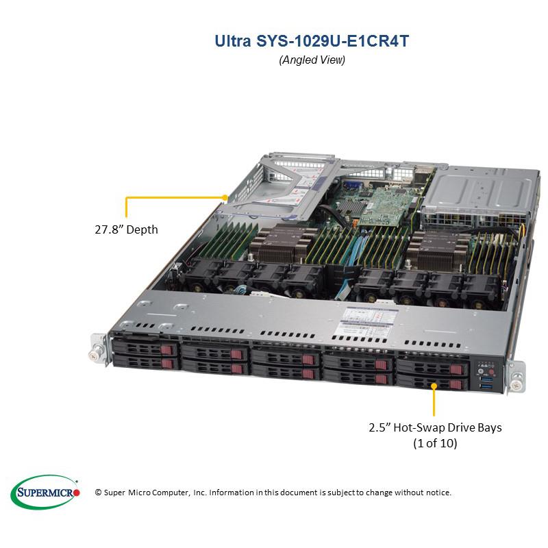 Barebone 1U Rackmount SuperServer,  Dual Intel Xeon Scalable Processors Gen. 2, Intel C621 chipset, Up to 6TB DDR4 ECC 2933MHz memory, 10 SAS3 ports support via expander and storage Add-on Cards, 10 Hot-swap 2.5in drive Bays, 4x 10GBase-T ports --- Complete System Only (Must Include CPU, MEM, HDD)