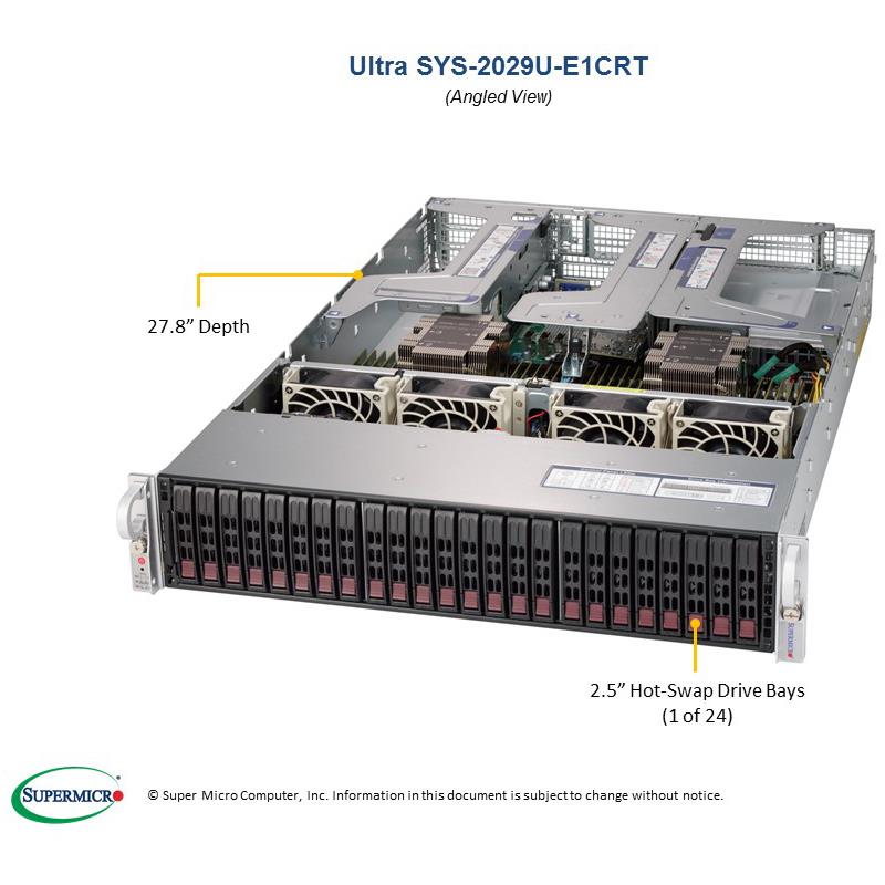 Barebone 2U Rackmount SuperServer, Dual Intel Xeon Scalable Processors Gen. 2, Intel C621 chipset, Up to 6TB DDR4 ECC 2933MHz memory, SAS3 (12Gbps) via expander + Broadcom 3108/3008 AOC, 24 Hot-swap 2.5in drive bays, Dual 10GBase-T LAN ports --- Complete System Only (Must Include CPU and MEM)