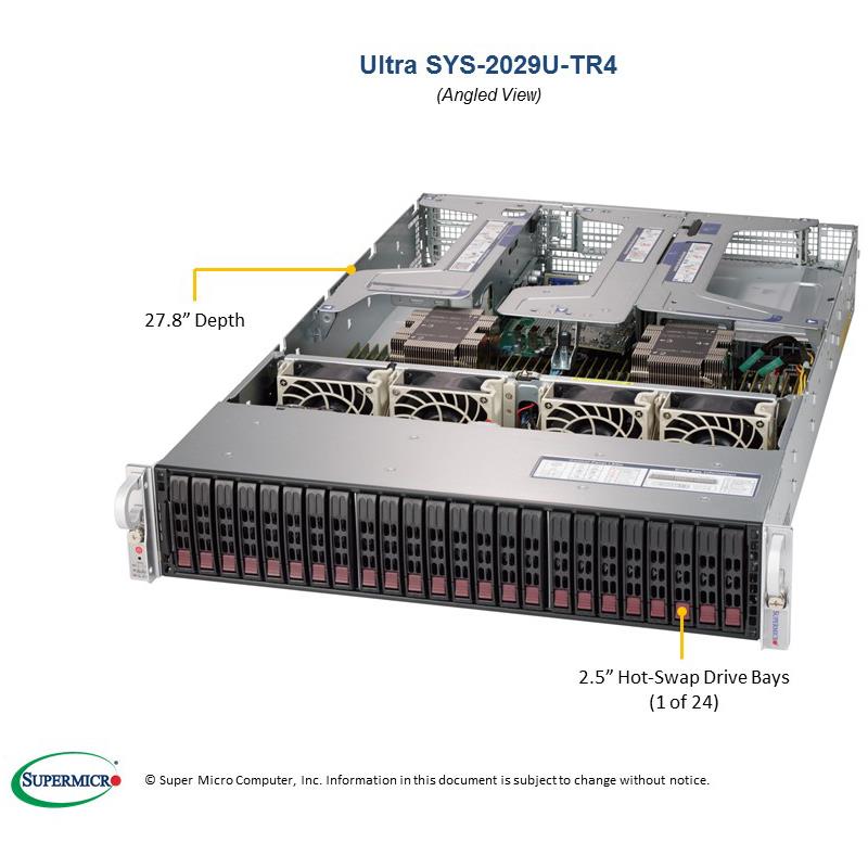Barebone 2U Rackmount SuperServer, Dual Intel Xeon Scalable Processors Gen. 2, Intel C621 chipset, Up to 6TB DDR4 ECC 2933Mhz memory, 24 Hot-swap 2.5in drive bays, 4x 1GbE LAN ports --- Complete System Only (Must Include CPU and MEM)
