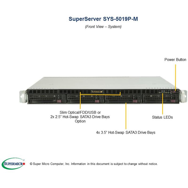 Barebone 1U Rackmount SuperServer, Single Intel Xeon Scalable Processors Gen. 2, Intel C621 chipset, Up to 1.5TB DDR4 ECC 2933MHz memory,  4 Hot-Swap 3.5in drive bays, Dual Gigabit Ethernet LAN