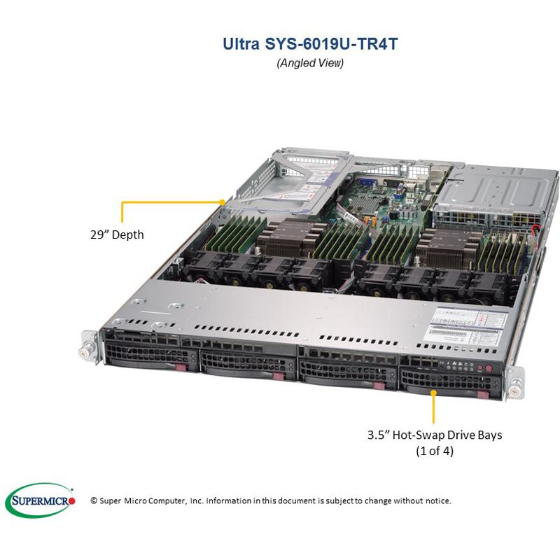 Barebone 1U Rackmount SuperServer, Dual Intel Xeon Scalable Processors Gen. 2, Intel C621 chipset, Up to 6TB DDR4 ECC 2933MHz memory, 4 Hot-swap 3.5in drive bays --- Complete System Only (Must Include CPU, MEM and HDD)