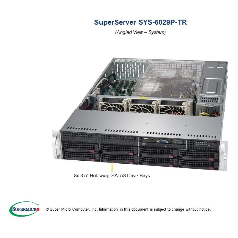 Barebone 2U Rackmount SuperServer, Dual Intel Xeon Scalable Processors Gen. 2, Intel C621 chipset, Up to 4TB DDR4 ECC 2933MHz memory 8 Hot-swap 3.5in drive bays