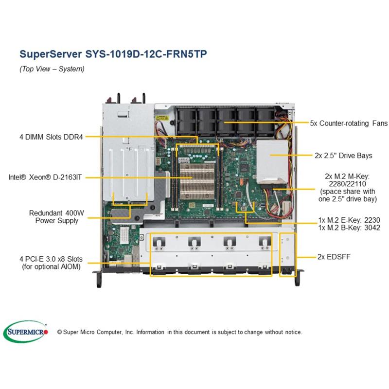 Supermicro SYS-1019D-12C-FRN5TP Compact Embedded Intel Processor Barebone