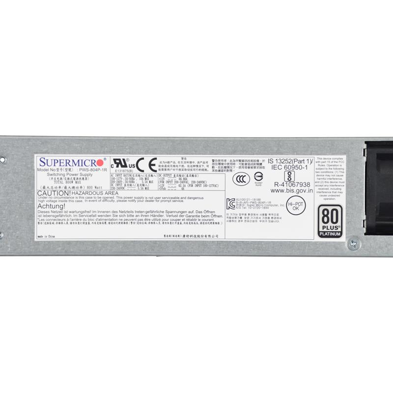 Supermicro PWS-804P-1R 1U 800W Redundant 80 Plus Platinum Power Supply With PMBus