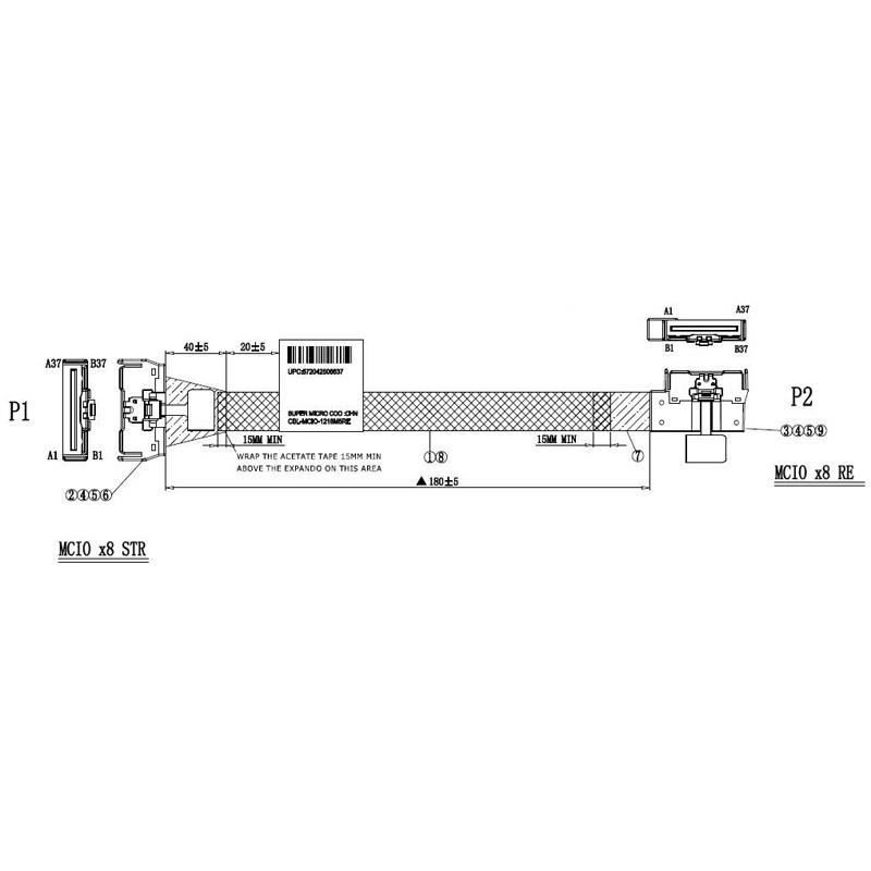 Supermicro CBL-MCIO-1218M5RE-J Internal Cable MCIO x8 Straight to MCIO x8 Right Exit For U.2 NVMe Drive 7.08in (18CM)