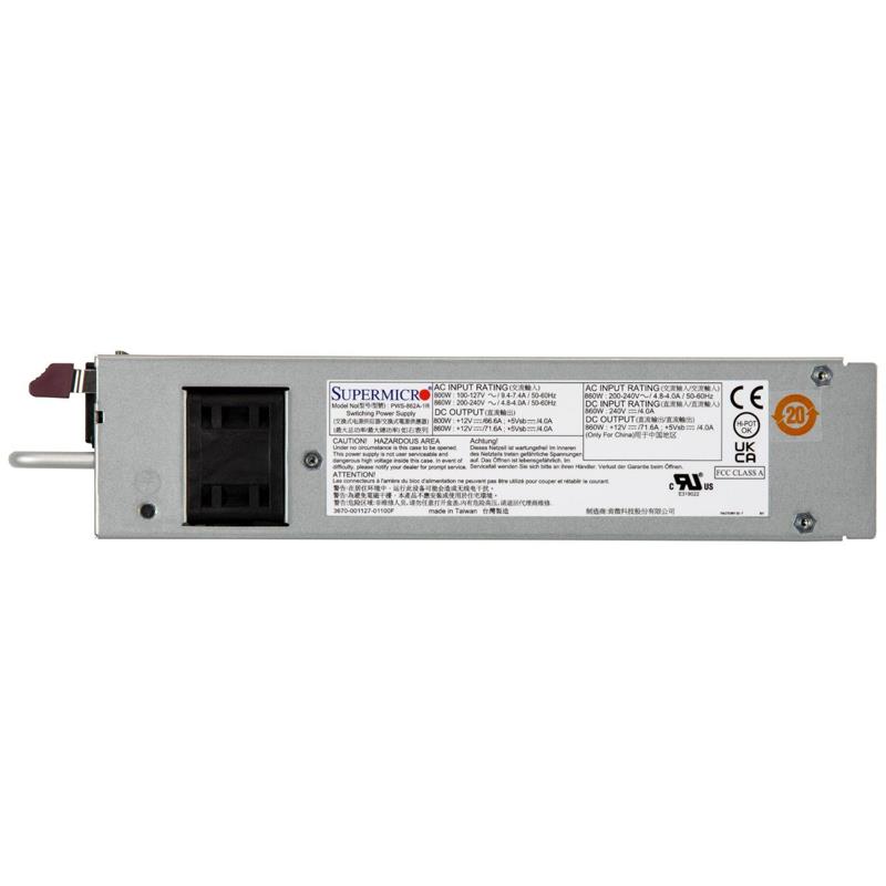 Supermicro PWS-862A-1R 1U 800W/860W Redundant 80 Plus Titanium Slim Power Supply With PMBus 1.2 Support