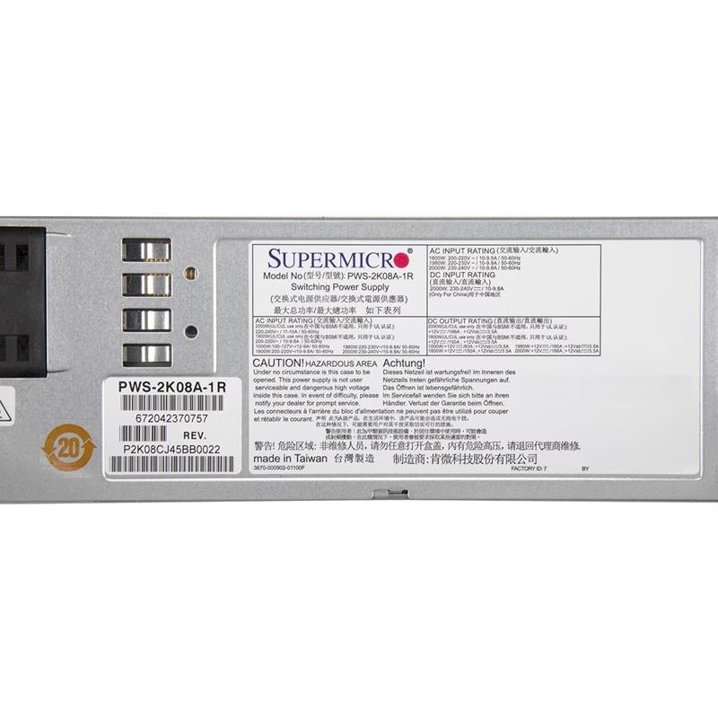 Supermicro PWS-2K08A-1R2 Redundant 1U Power Supply 2000W 80 Plus Titanium With PMBus