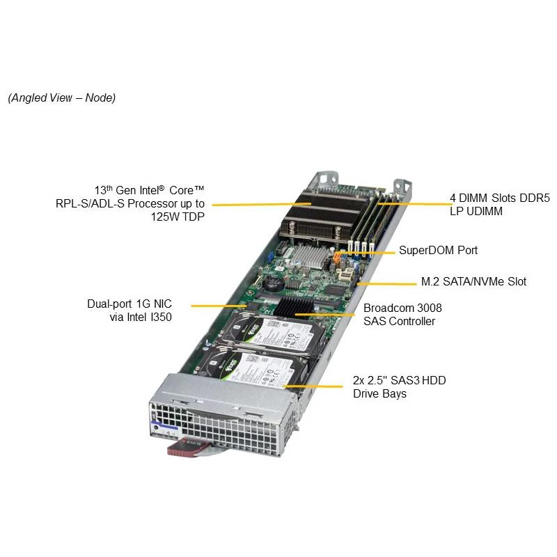 Supermicro MBI-311A-1C2-PACK MicroBlade 6U Barebone Single Intel Core i9-13900E/TE and i9-12900E/TE Processors 13th Generation
