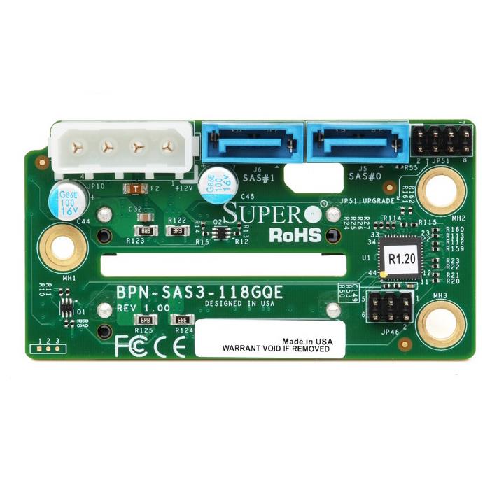 Supermicro BPN-SAS3-118GQE 2-Port HDD Backplane Supports SAS3/SATA Storage Devices