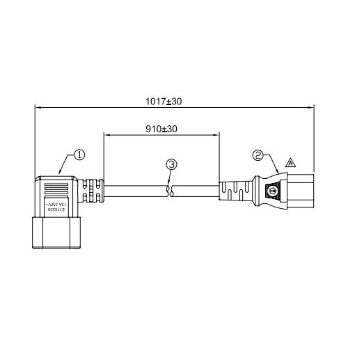 Supermicro CBL-0438L Power Cable With Connectors IEC320-C14 Right Angle to C13 Straight 3ft