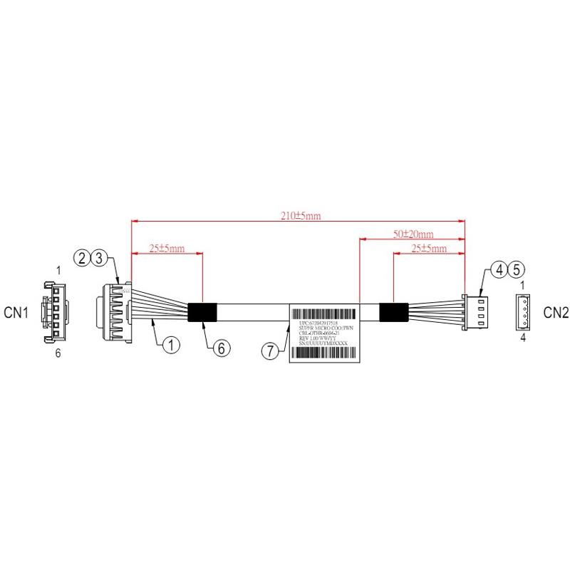 Supermicro CBL-OTHR-0604-21 Cable For Fan 1x 6-pin to 1x 4-pin PH2.0 8.26in (21CM)