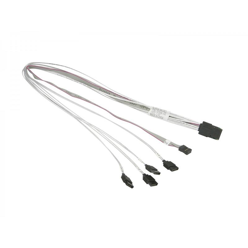 Supermicro CBL-0294L-02 Crossover MiniSAS Breakout Cable With iPass To 4x SATA Connectors With Sideband 1.9ft (58CM)
