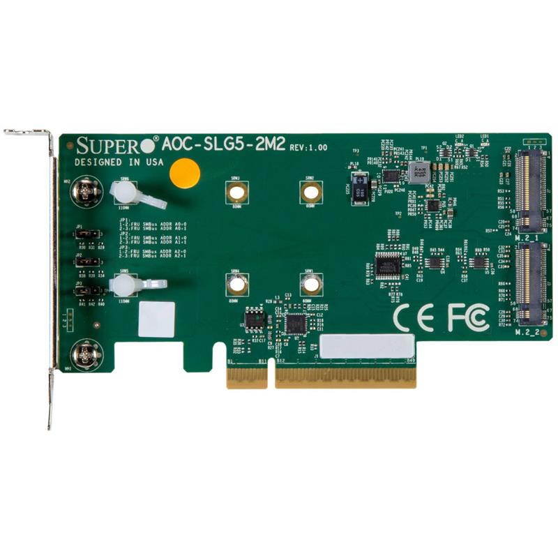 Supermicro AOC-SLG5-2M2 M.2 Carrier Card Supports Two M.2 NVMe SSDs PCI Express 5.0 x8
