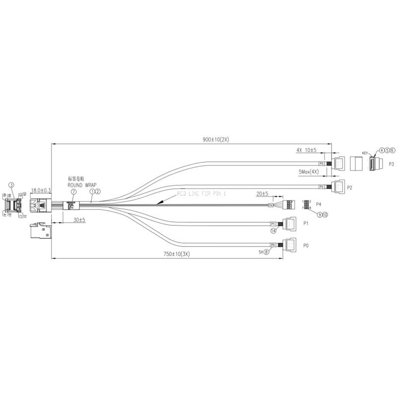 Supermicro CBL-SAST-0810 Mini SAS HD-4 SATA (RA) Data Cable - 12G, INT, 75 / 75 / 90 / 90, 75CM SB, 30AWG