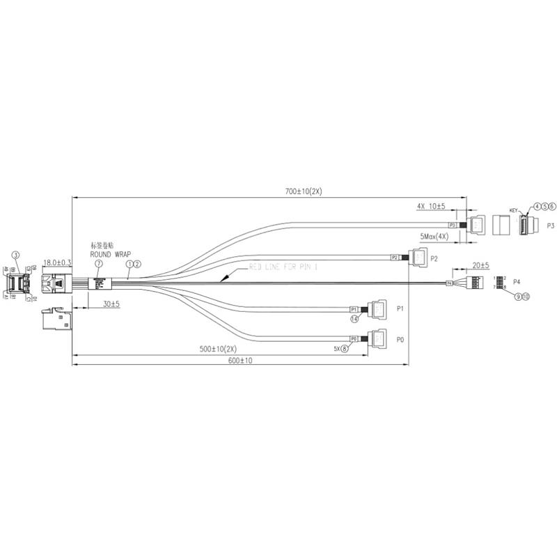 Supermicro CBL-SAST-0811 Mini SAS HD-4 SATA (RA) Data Cable 12G, INT, 50 / 50 / 60 / 70, 70CM SB, 30AWG