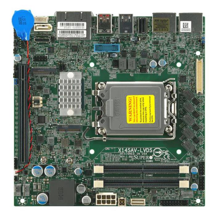 Supermicro X14SAV-LVDS-B Motherboard Mini-ITX Single Socket V1 (LGA-1851) Intel Core Ultra 9/7/5 Series 2 Processors - Bulk