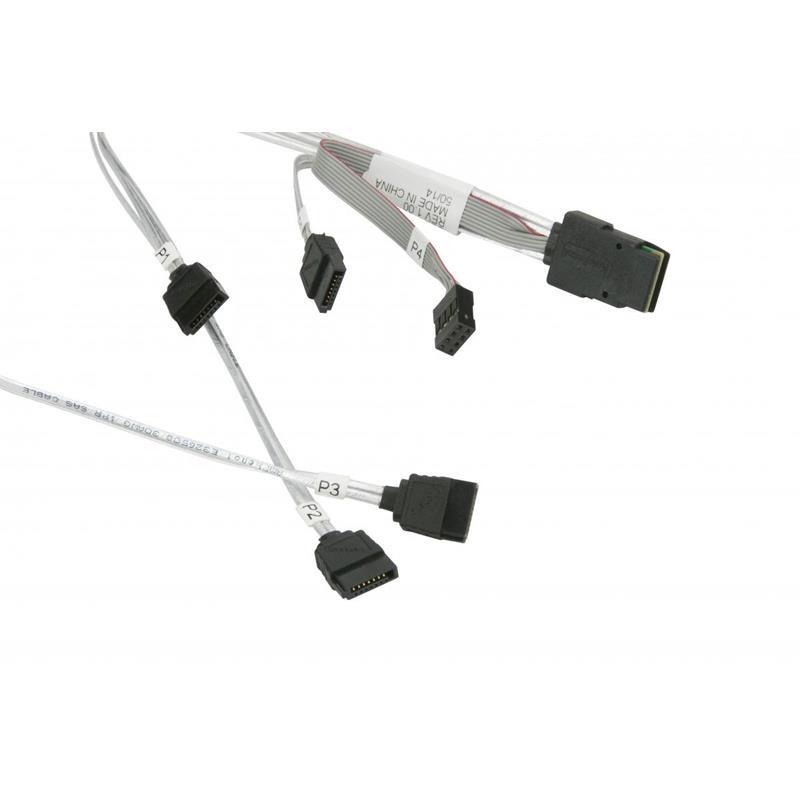 Supermicro CBL-0176L-02 Internal SAS/SATA Cable Connector: MiniSAS (SFF-8087) to  4 SATA 46/33/23/13CM W/ SB, S, 30AWG - RoHS and REACH compliant