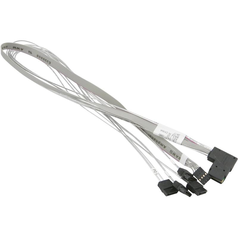 Supermicro CBL-SAST-0880 Cable mini-SAS (RA-RS EXIT) to 4 SATA, Internal, 55/55/55/55 CM, 55CM Side-Band, 30AWG for optional 4x SATA3  
