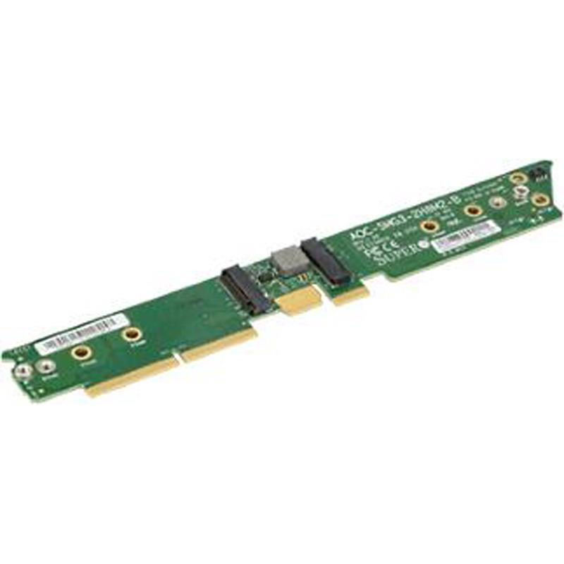 Supermicro 2-Port M.2 Hybrid NVMe or SATA3 Add-on Card for 1U X11 BigTwin, AOC-SMG3-2H8M2-B