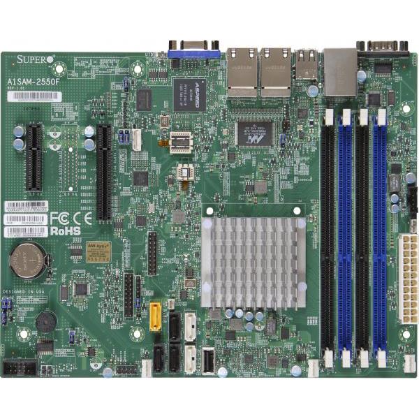 Supermicro A1SRM-2558F Motherboard mATX Intel Atom C2558, System-on-Chip, up to 64GB DDR3, SATA, Quad Gigabit LAN, VGA
