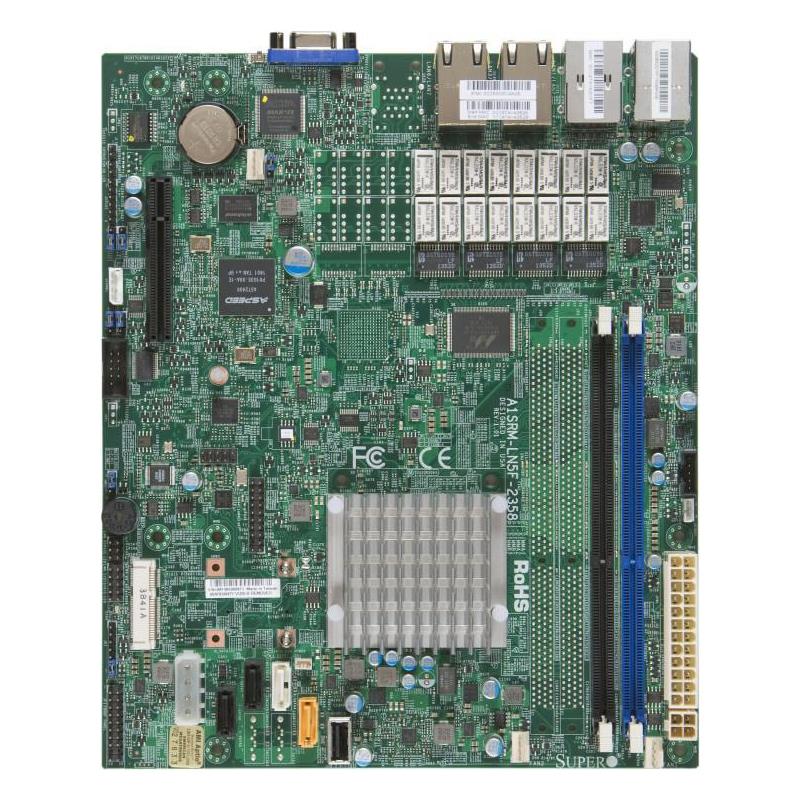 Supermicro A1SRM-LN5F-2358 Motherboard mATX Intel Atom C2358 SoC, up to 16GB DDR3, SATA3 / SATA2, 5 Gigabit LAN, VGA