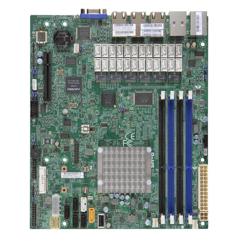 Supermicro A1SRM-LN7F-2758 Motherboard mATX Intel Atom C2358 SoC, up to 64GB DDR3, SATA3 / SATA2, 7 Gigabit LAN, VGA