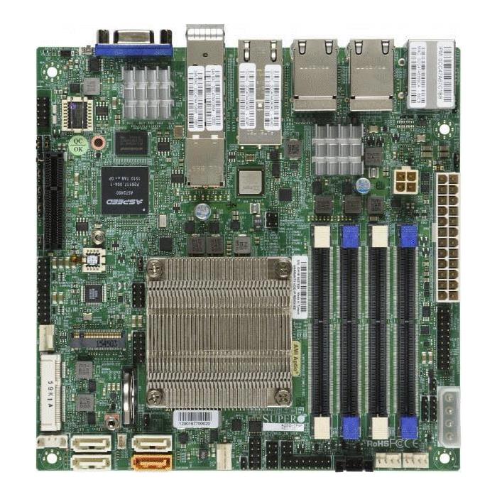 Supermicro A2SDI-TP8F-O Motherboard Atom Processor C3858, 1 x VGA port SOC Controller Quad LAN with Intel C3000 SoC, 2 x 10GBaseT