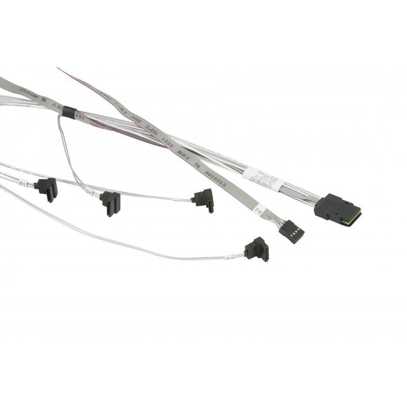 Supermicro CBL-0278L-01 Internal SAS/SATA Breakout Cable With MiniSAS (SFF-8087) To 4x SATA Right Angle 34/44/54/64CM With Sideband Connectors 64CM