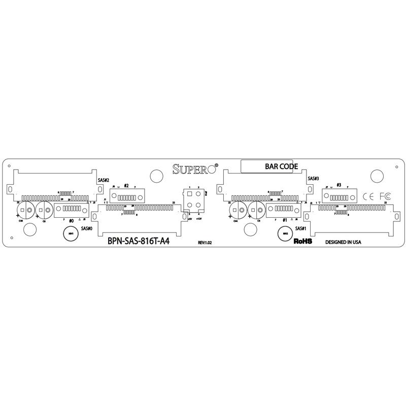 Supermicro BPN-SAS-816T-A4 1U 4-port Fat Twin Hadoop HDD backplane board