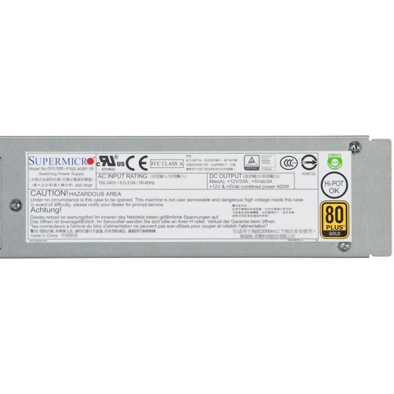 Supermicro PWS-406P-1R Power Supply 400W (1+1), Redundant SuperCompact Short-depth AC-DC high-effeciency with PMBus and I2C