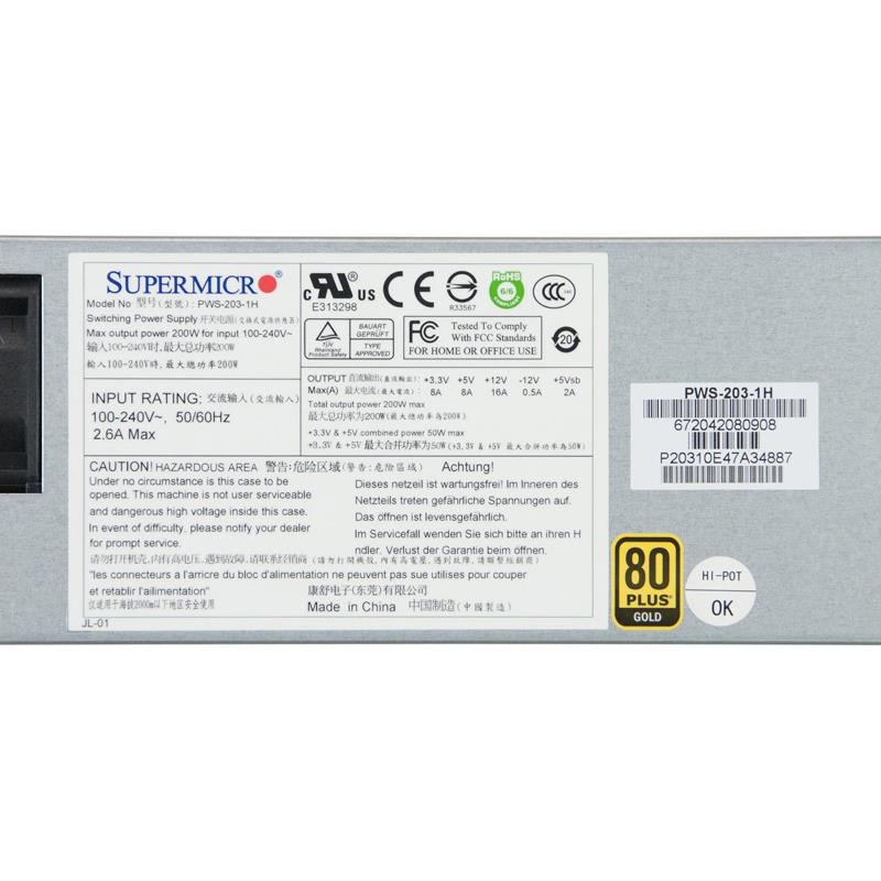 Supermicro PWS-203-1H 1U 200W Power Supply 80PLUS Gold Certified