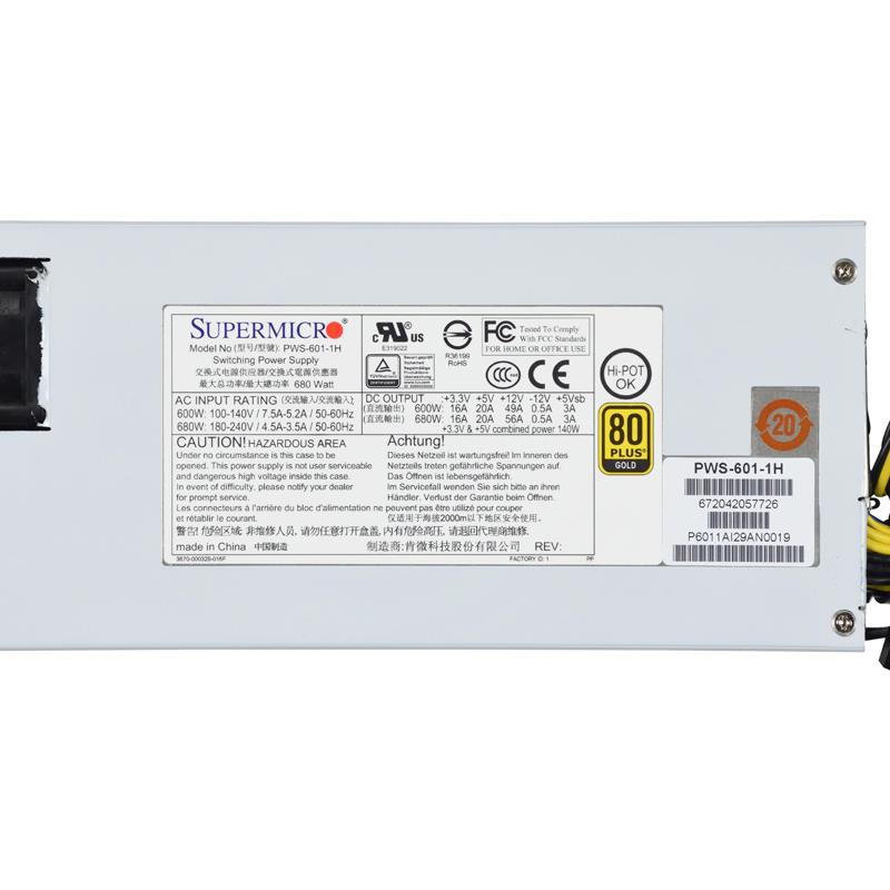 Supermicro PWS-601-1H 1U 600W 80 Plus Gold Level Multi-Output 24-pin Power Supply